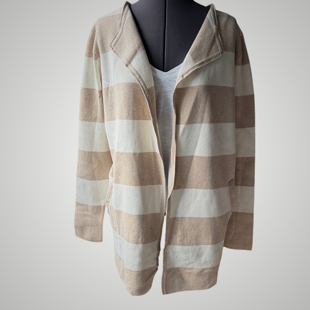 J.‎ Crew Striped Open Front Cardigan Sweater Beige Cream Women's Small Cotton